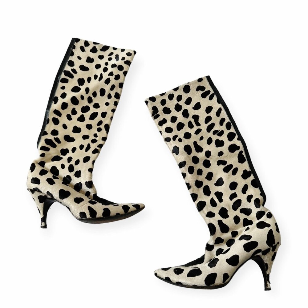 Vintage Herbert Levine Dalmatian Cow Fur Knee High Boots 1960s Beth Levine